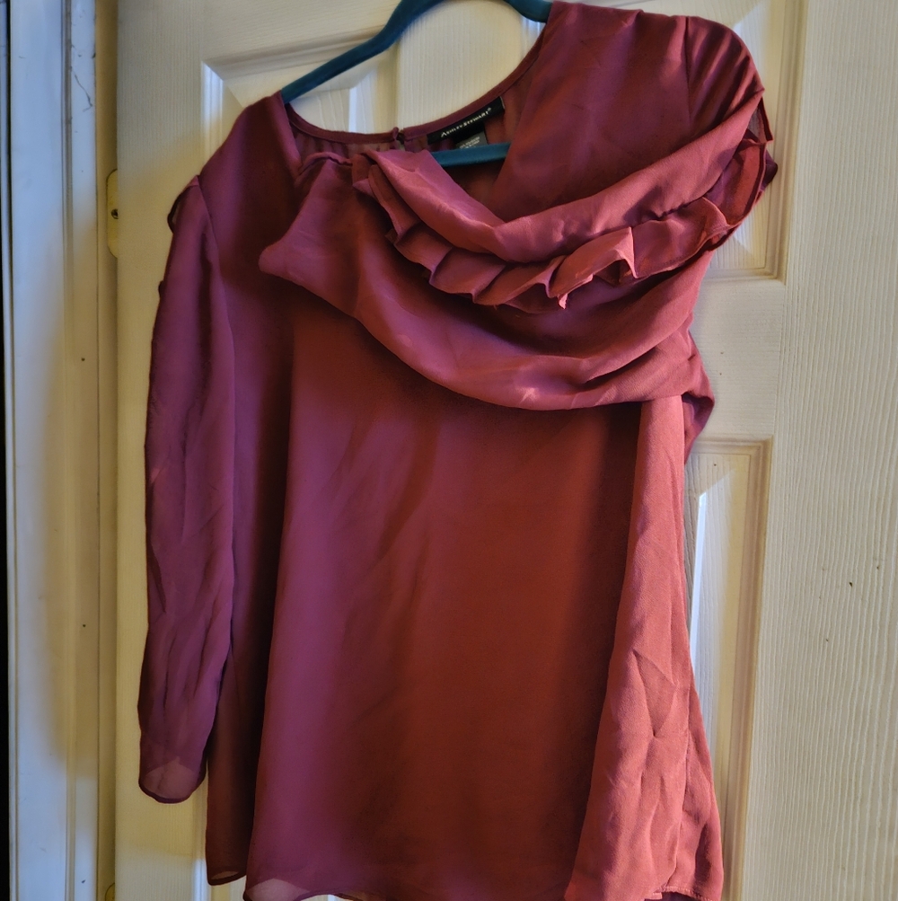 Ashley Stewart Burgundy Ruffle Blouse